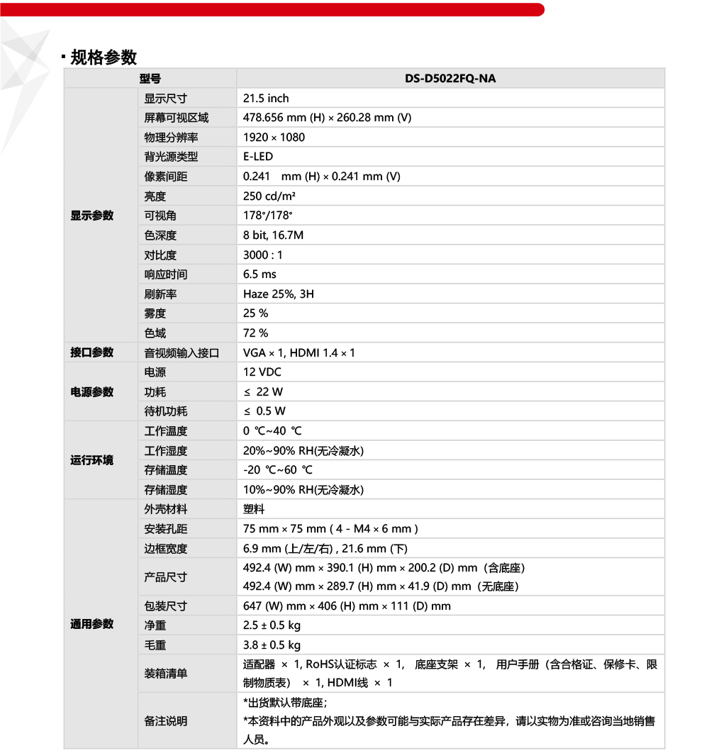 DS-D5022FQ-NA產(chǎn)品參數(shù)