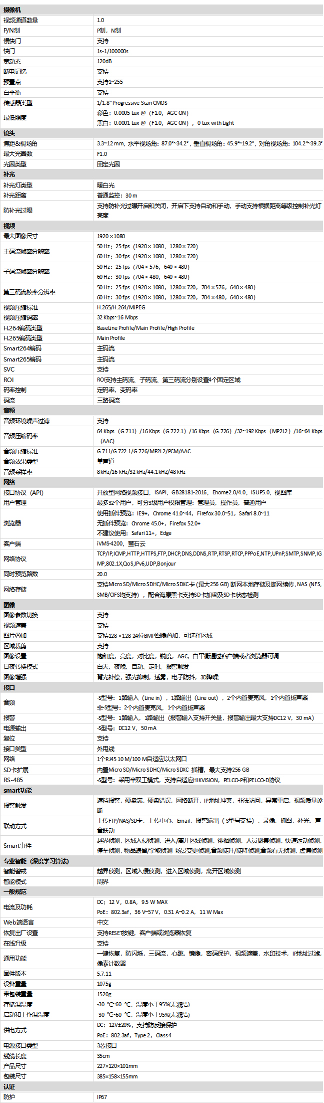 DS-2CD5A27EFWDV2-LZ(S)技術參數(shù)